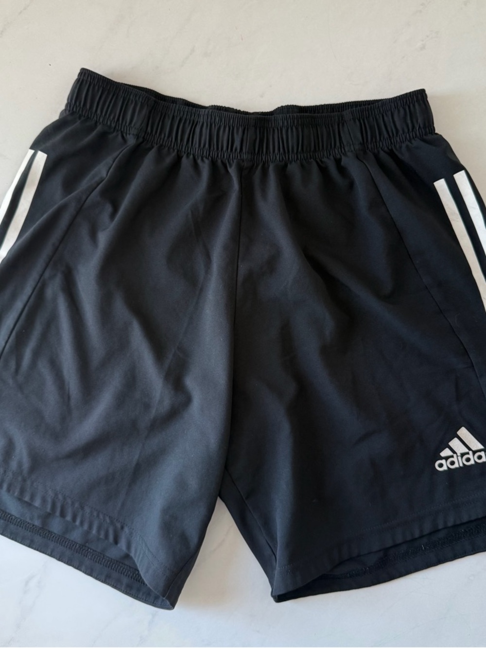 adidas Men's Primeblue Black Athletic Shorts with White Stripes